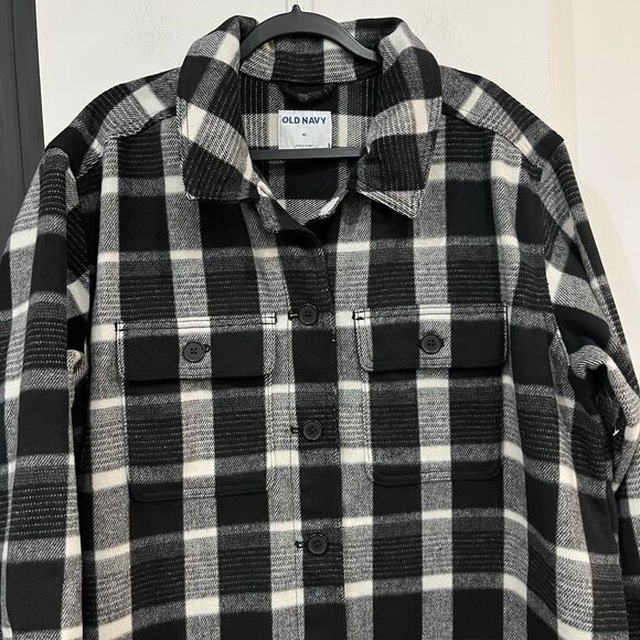 NWOT Women’s Old Navy Plaid Soft Brushed Utility Shacket Size XL Pockets Wool - Picture 2 of 6